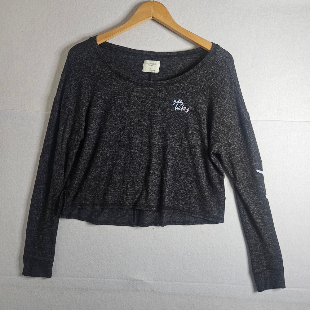 Gilly Hicks Sydney Womens Small Charcoal Gray Heather Long Sleeve Crop Top Logo